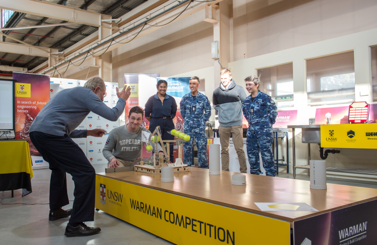 Five UNSW Canberra engineering students compete in the Warman Design & Build competition, with their lecturer Professor Warren Smith.