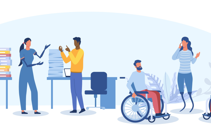 Animation of people with and without disability at work