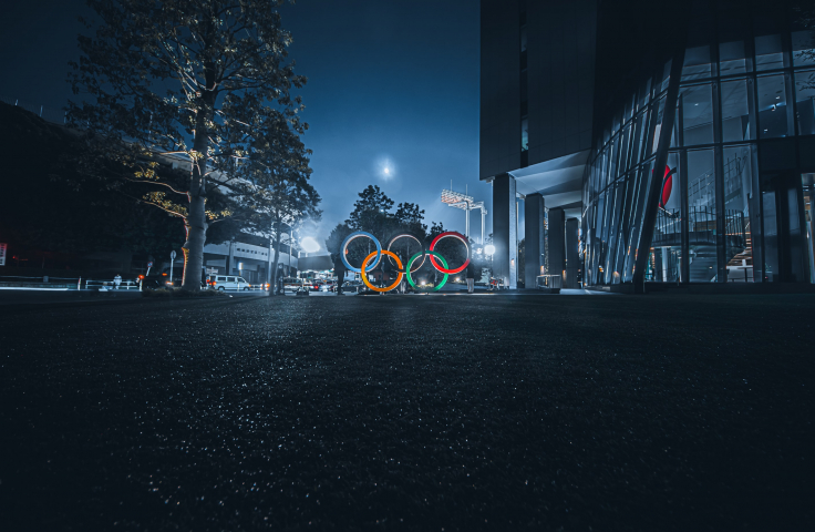 Olympic Rings on a quiet street in Tokyo